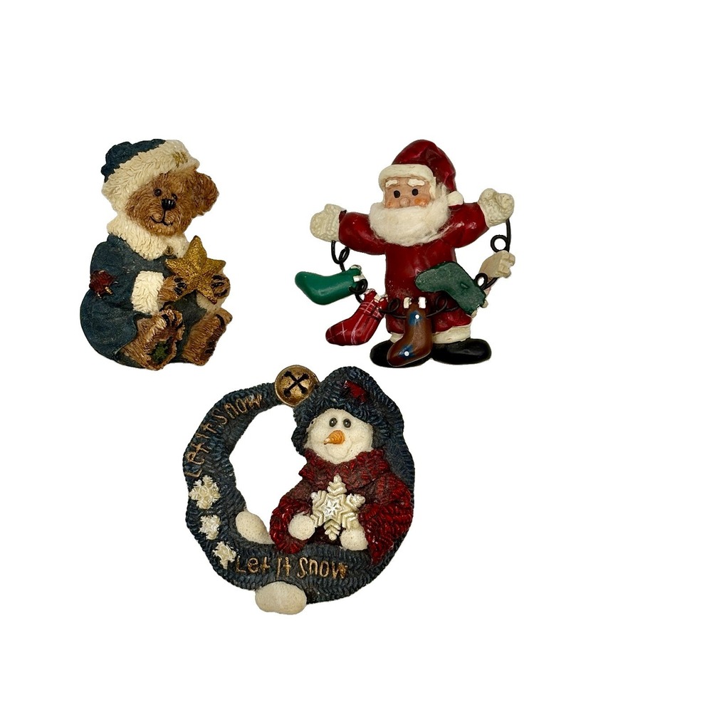 Boyds Bears & Friends Snowman Christmas Brooch Pins Lot of 3 Resin Vintage
